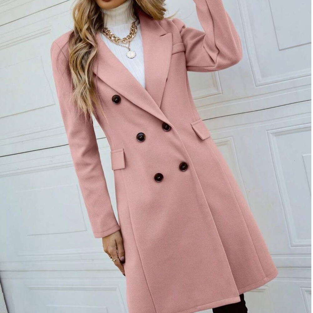Classic Hot Pink Button Double Breasted Trench Coat Jacket - Picture 12 of 12